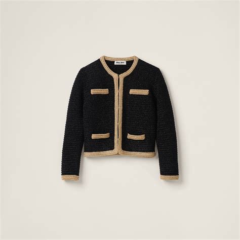 miu miu crochet cardigan|Black Lamé Crochet Cardigan .